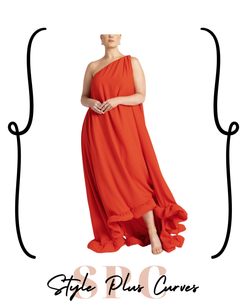 Plus Size Orange Ruffle Gown,