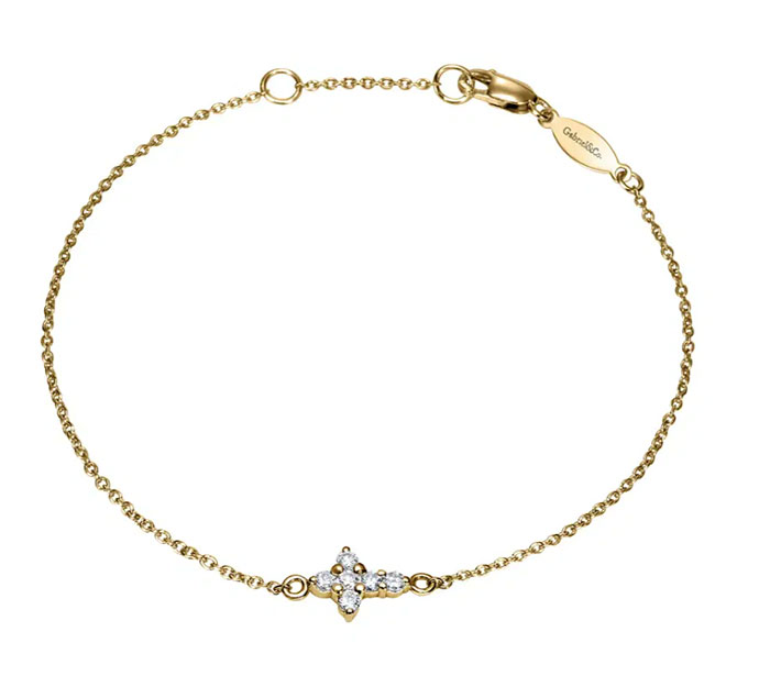14K Yellow-Gold-Chain-Bracelet-with-Diamond-Cross © Gabriel & Co