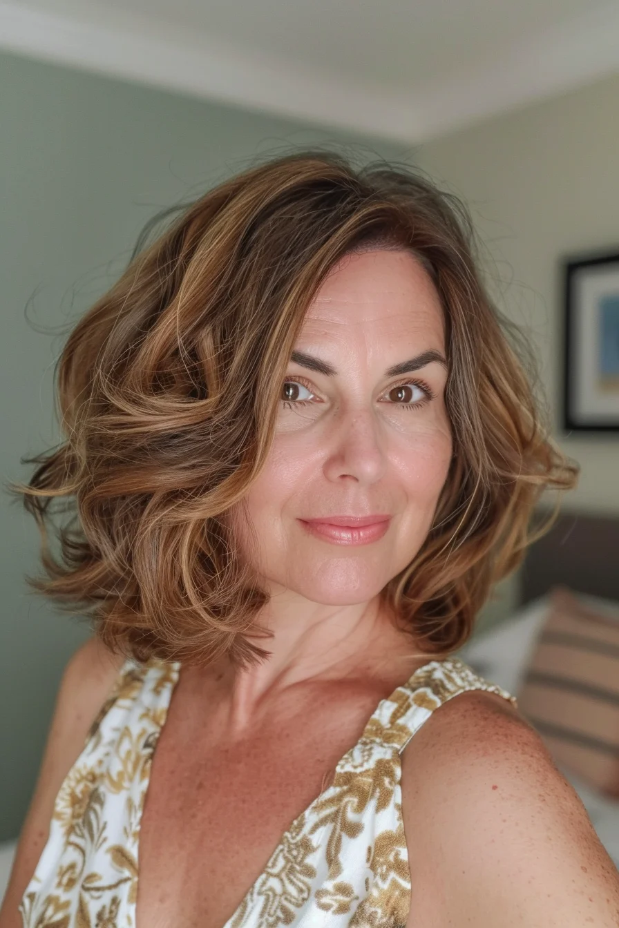 Warm caramel brown transitions into golden blonde highlights creating stunning dimension. Lighter honey-colored pieces blend seamlessly with medium brown base, producing sun-kissed effects that brighten overall appearance naturally.