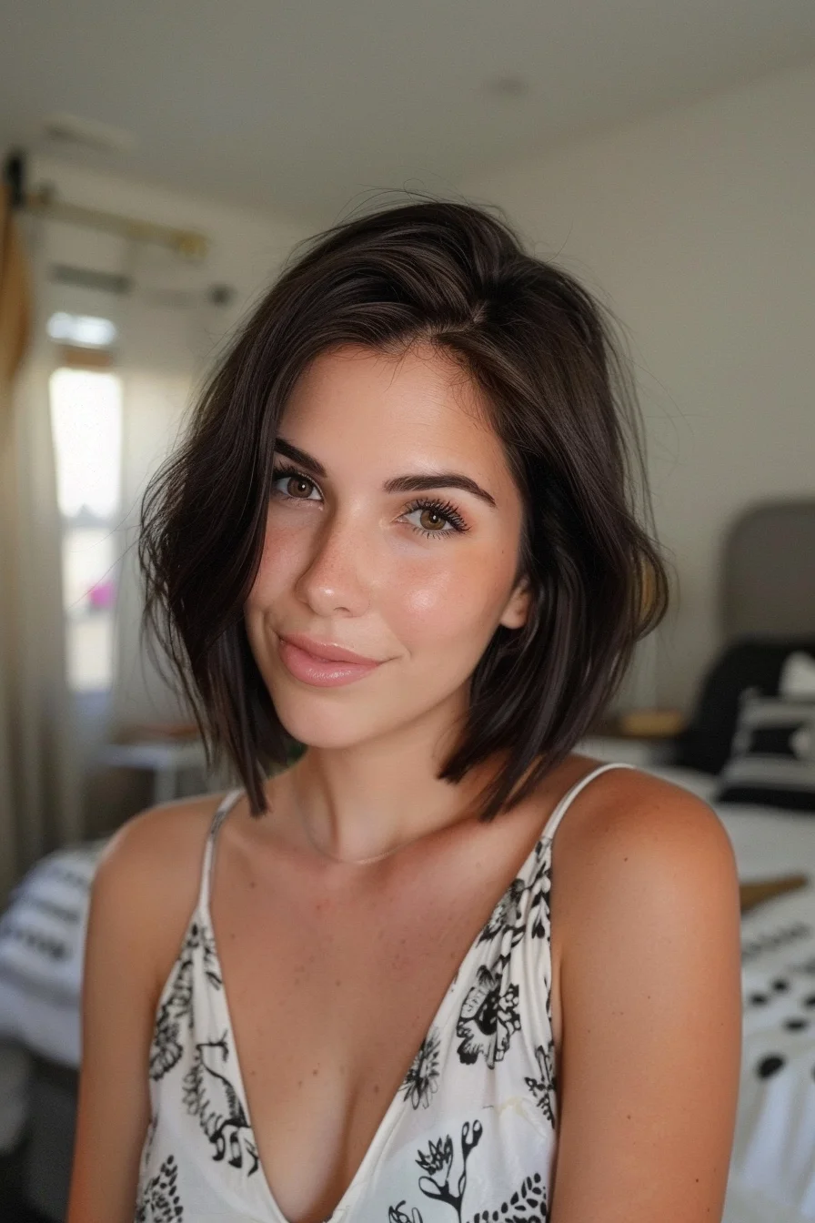 Deep espresso brown hair displays gorgeous richness with subtle dimensional highlights woven throughout. Natural dark color provides beautiful depth while hints of lighter brown add gentle contrast and luminosity in various lighting.