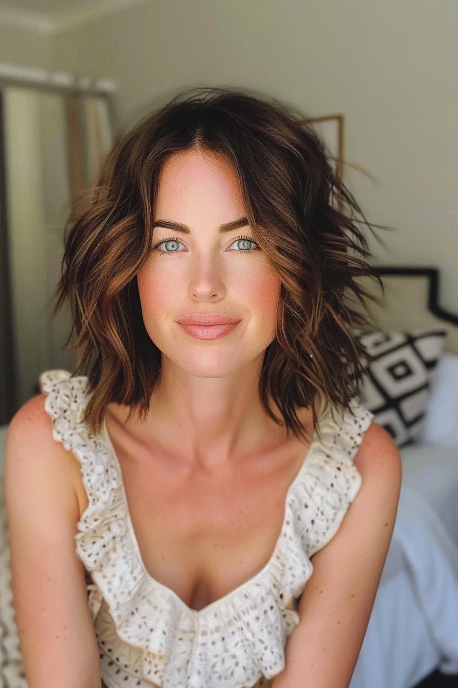 Stunning brunette base transitions into warm caramel and honey-blonde highlights creating amazing contrast. Golden tones brighten significantly toward ends while darker roots provide natural-looking depth and beautiful gradation throughout.