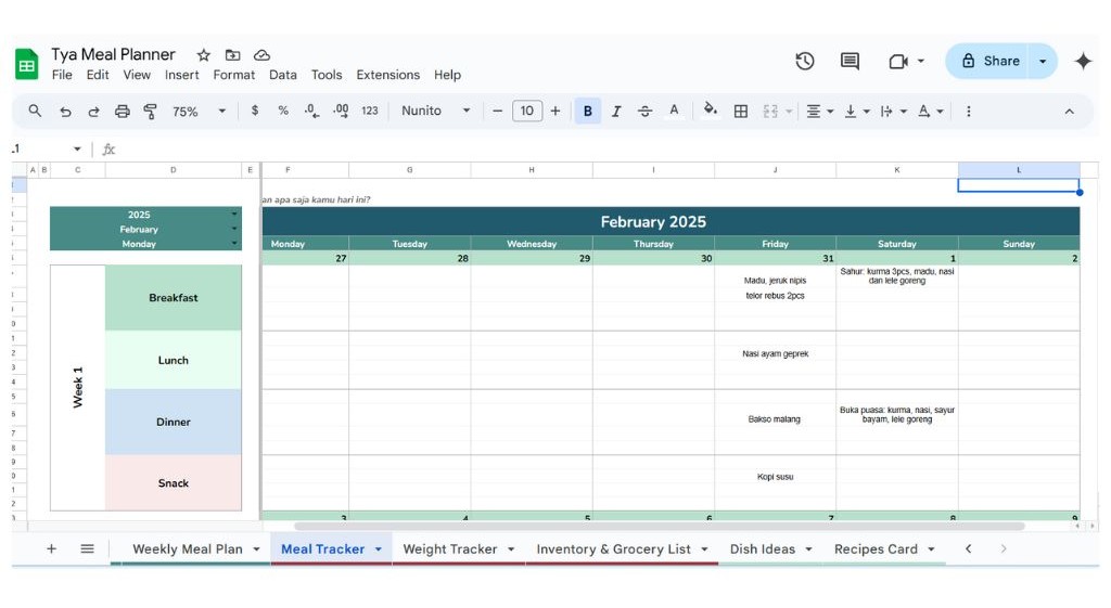 Meal planner dari Loka Jorney untuk bantu pantau diet