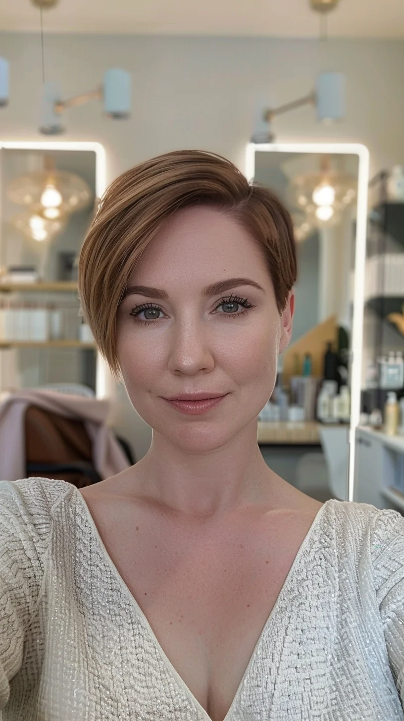 Sandy blonde hair with gorgeous depth features a beautiful balance between light and dark tones. Subtle root shadowing creates dimension at the crown, while golden highlights throughout add warmth and brightness. Creamy beige pieces frame the face beautifully, brightening the complexion.