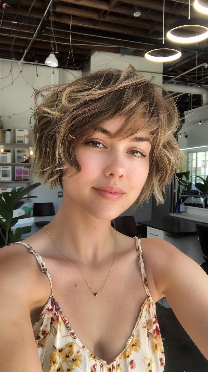 Sun-kissed dark blonde hair features beautiful highlights that create natural-looking dimension throughout. Darker sandy blonde base color provides depth, while lighter honey and caramel pieces brighten the overall look. Various shades blend together seamlessly, mimicking the natural way hair lightens in the summer.