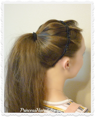 Easy 5 minute ponytail hairstyle for school with twisty braids headband.