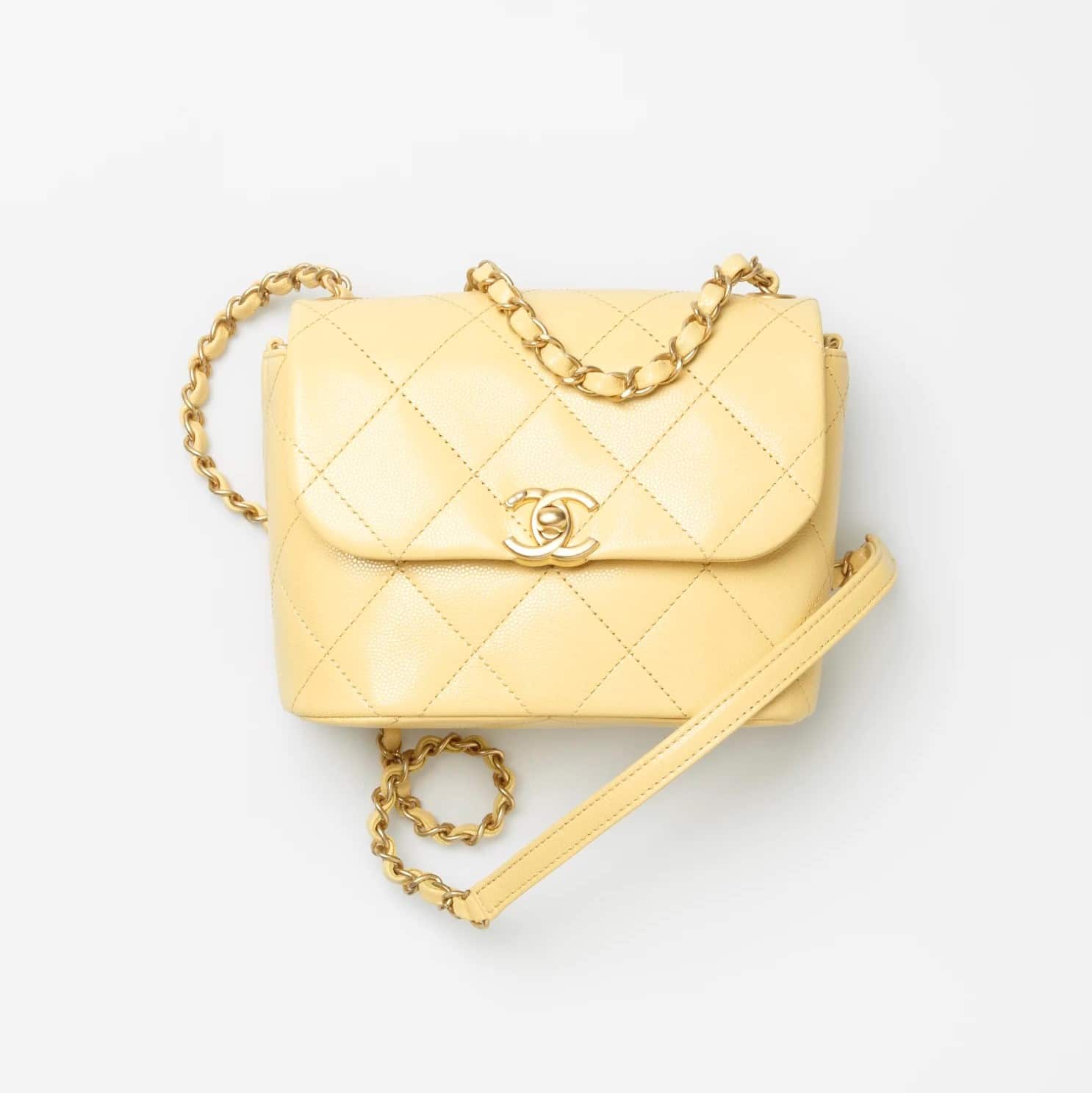 Chanel Light Yellow Grained Calfskin Mini Flap Bag