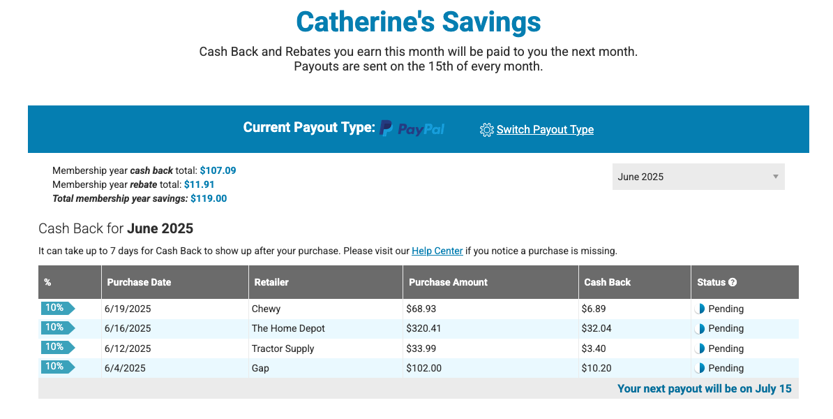 FreeShipping.com Review: Is This Paid Cash Back / Rebate Program Worth It? 2 Screenshot of Freeshipping.com account activity.