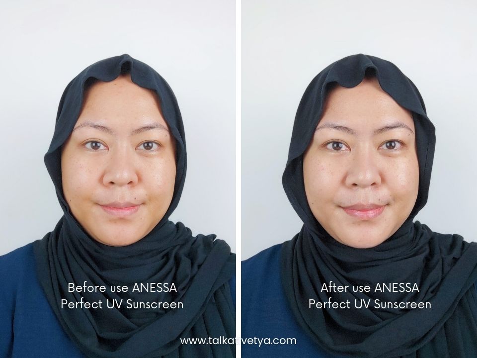 Hasil pemakaian sunscreen ANESSA pada kulit berminyak membuat glowing