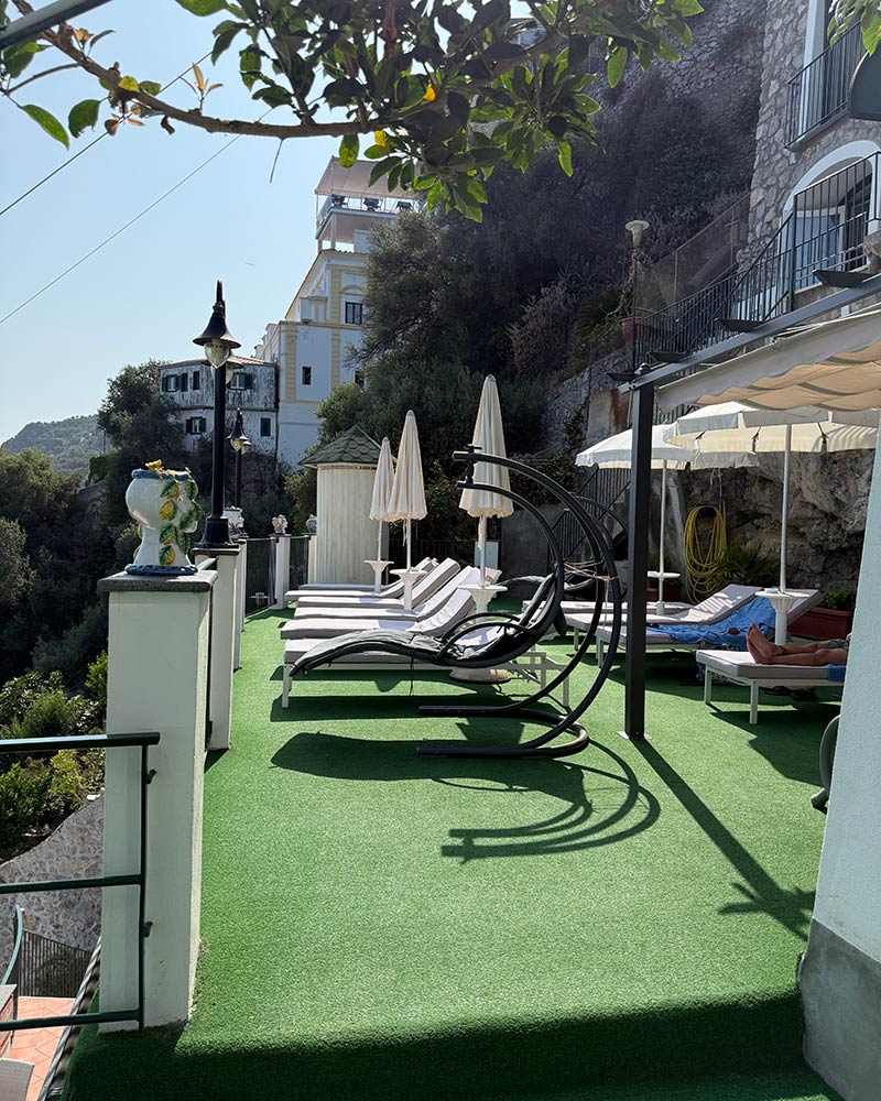 sun loungers terrace Villa Maria Pia Amalfi Coast hotel