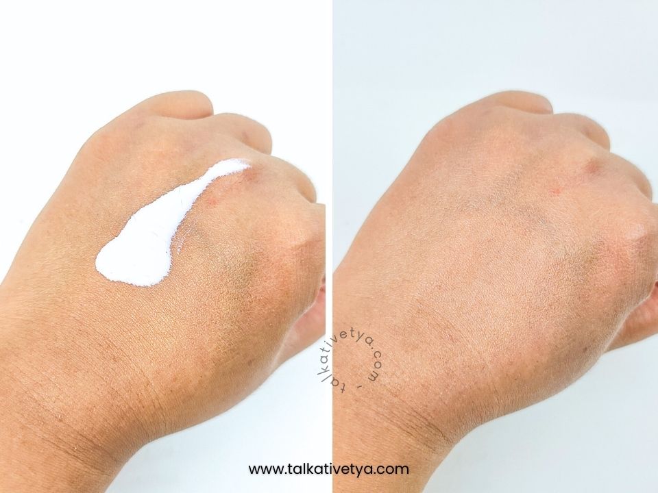 Tekstur sunscreen watery mudah dibaurkan dan cepat meresap
