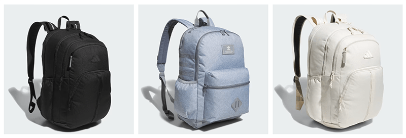 Three sporty backpacks displayed side by side, featuring a black backpack on the left, a light blue backpack in the center, and a white backpack on the right, each showcasing modern designs suitable for various active lifestyles.