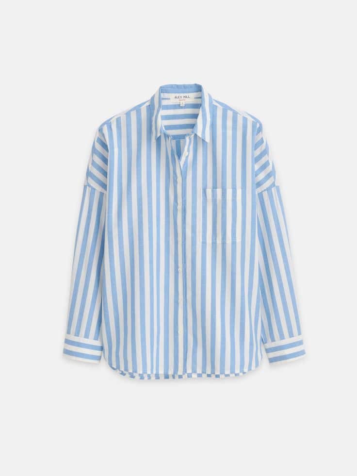 Alex Mill Jo cotton-linen shirt in light blue & white stripe.