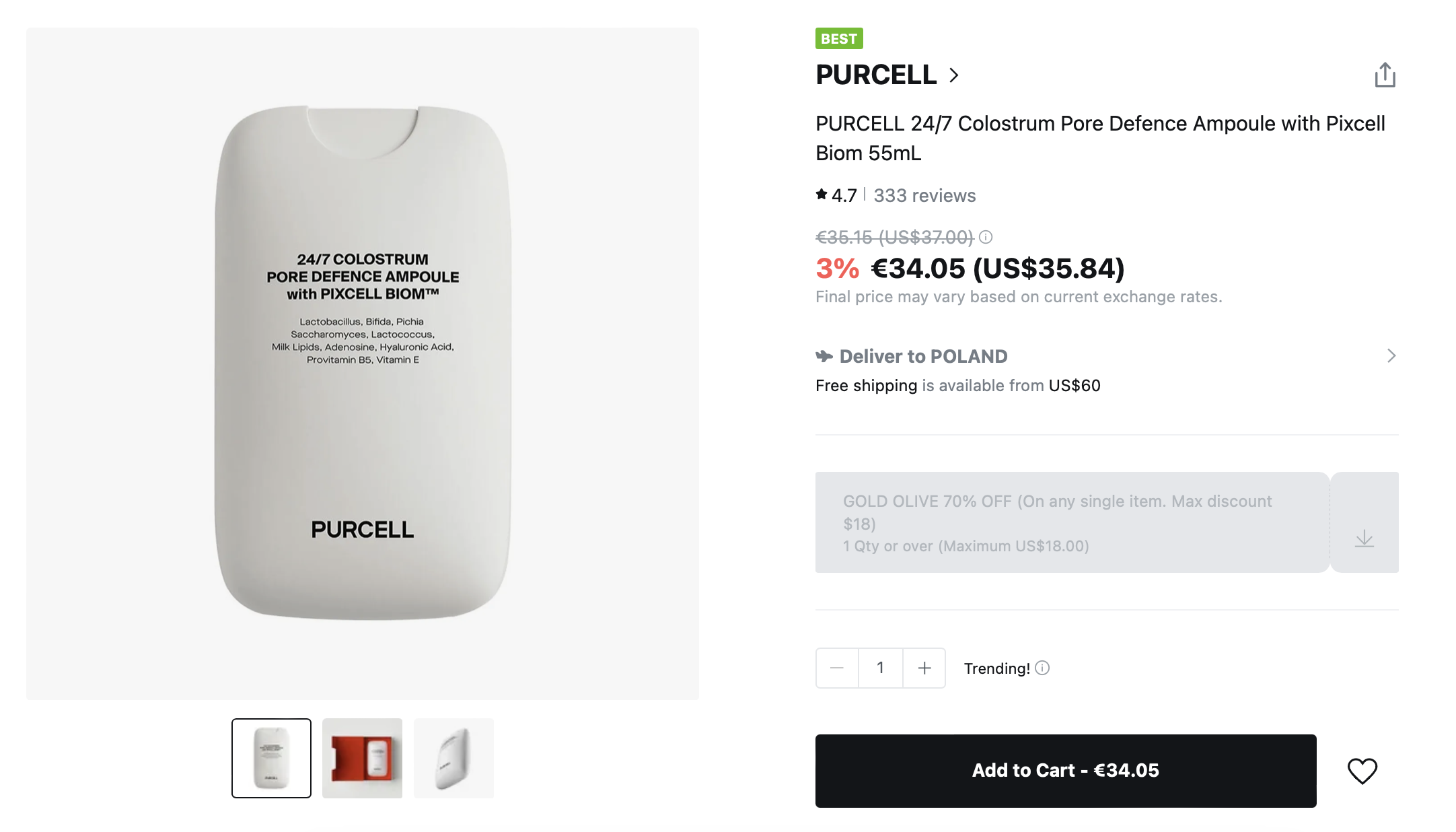 PURCELL 24/7 Colostrum Pore Defence Ampoule with Pixcell Biom PURCELL 24/7 Colostrum Pore Defence Ampoule with Pixcell Biom