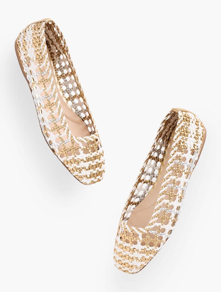 Talbot's "Sloane" gold metallic open weave ballet flats.