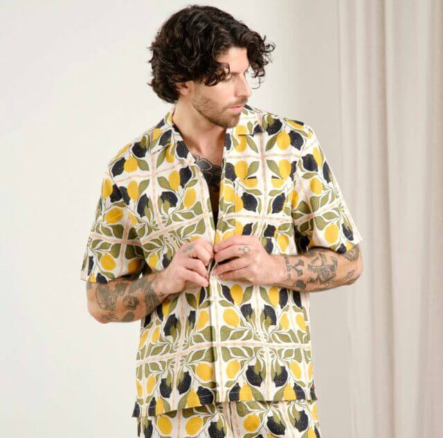 Shirt Marstrand Lemon Tiles Oat White by Dedicated