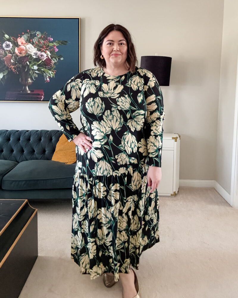 Long Sleeve Drop Waist Ankle Dress - Future Collective Floral